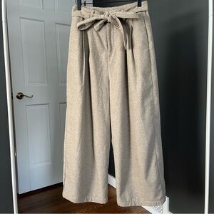 Wunwen Ultra High Waist Wide-Leg Lined Wool Trousers with Tie Belt - Size Medium